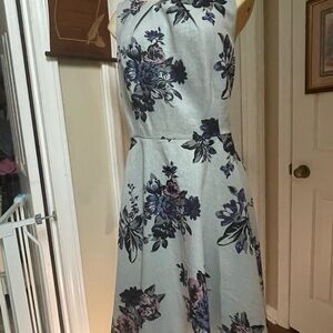 Elle Light Gray Floral Fit-and-Flare Dress